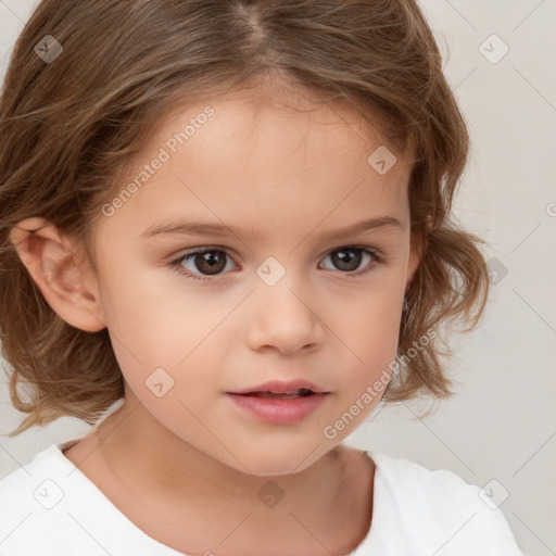 Neutral white child female with medium  brown hair and brown eyes