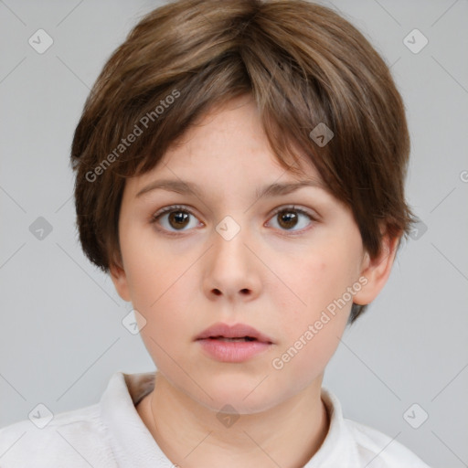 Neutral white child female with short  brown hair and brown eyes