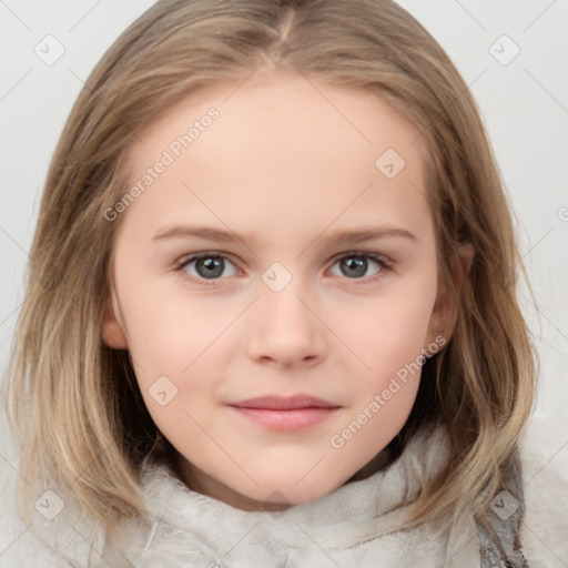 Neutral white child female with medium  brown hair and brown eyes