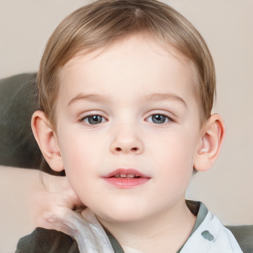 Neutral white child male with medium  brown hair and blue eyes