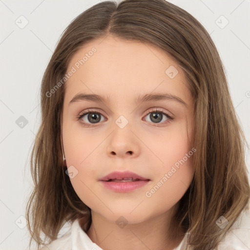 Neutral white child female with medium  brown hair and brown eyes