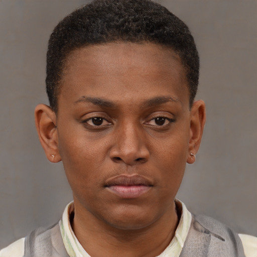 Neutral black young-adult male with short  brown hair and brown eyes
