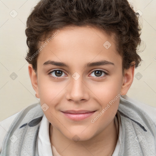 Joyful white child male with short  brown hair and brown eyes