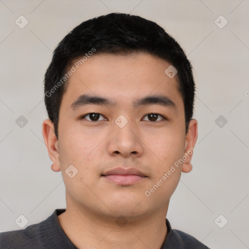 Neutral asian young-adult male with short  brown hair and brown eyes