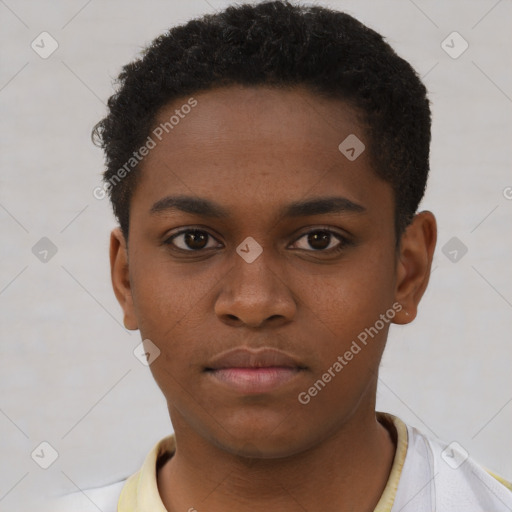 Neutral black young-adult male with short  brown hair and brown eyes