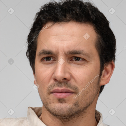 Neutral white adult male with short  brown hair and brown eyes