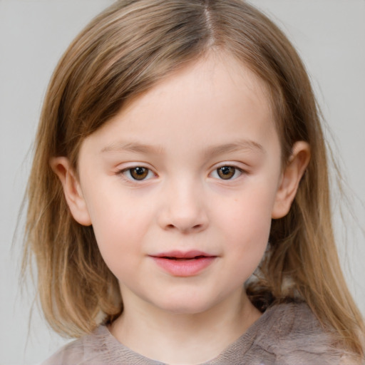 Neutral white child female with medium  brown hair and grey eyes