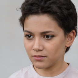 Neutral white young-adult female with short  brown hair and brown eyes