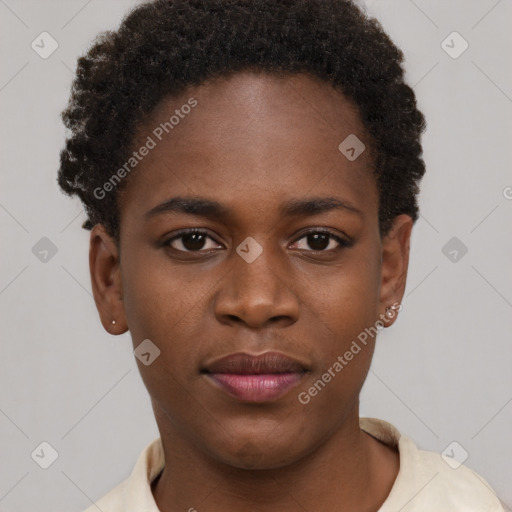 Neutral black young-adult female with short  brown hair and brown eyes