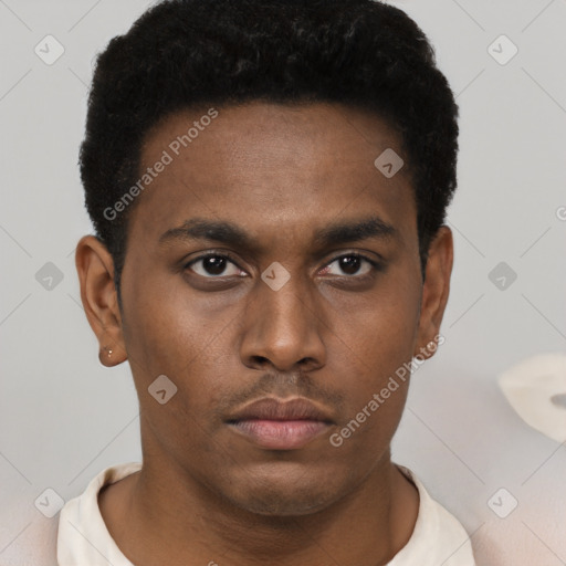 Neutral black young-adult male with short  brown hair and brown eyes