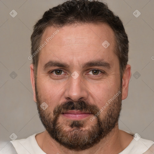 Neutral white adult male with short  brown hair and brown eyes