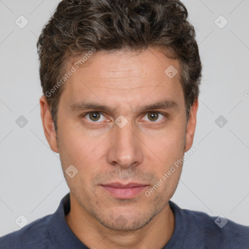 Neutral white adult male with short  brown hair and brown eyes