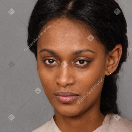 Neutral black young-adult female with short  brown hair and brown eyes