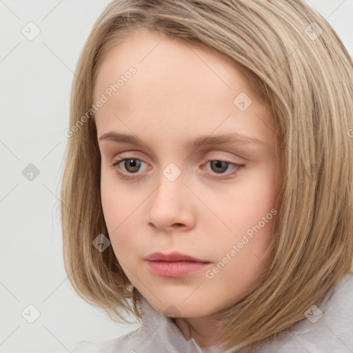 Neutral white child female with medium  brown hair and brown eyes