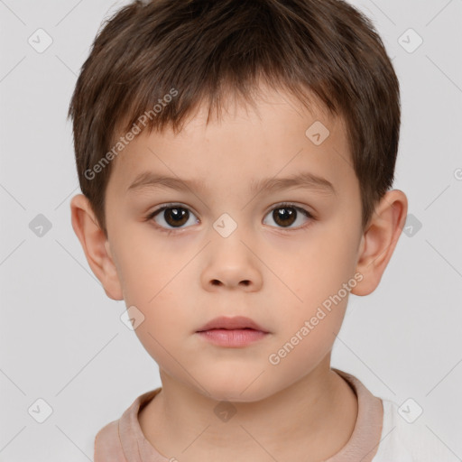 Neutral white child male with short  brown hair and brown eyes