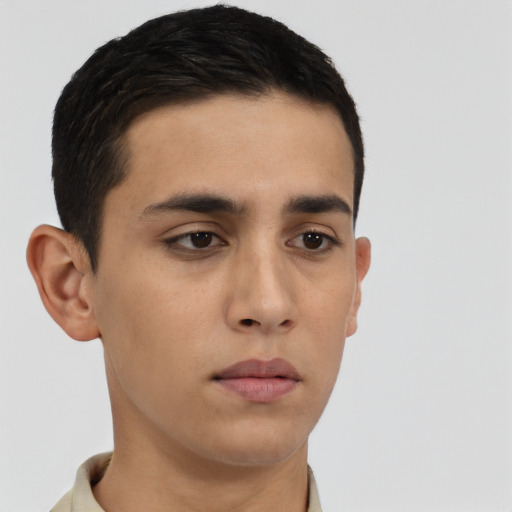 Neutral asian young-adult male with short  black hair and brown eyes