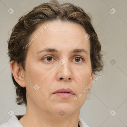 Neutral white adult female with medium  brown hair and brown eyes