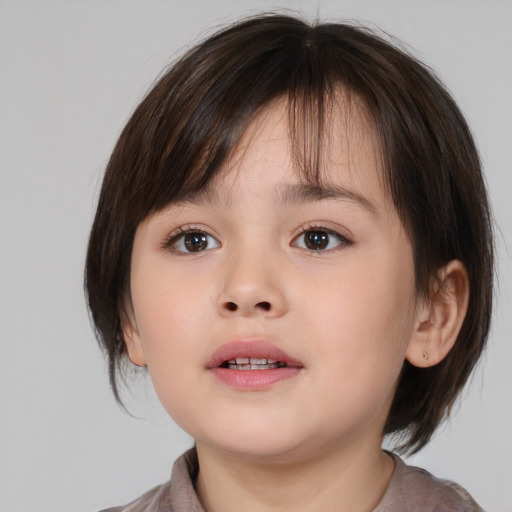 Neutral white child female with medium  brown hair and brown eyes