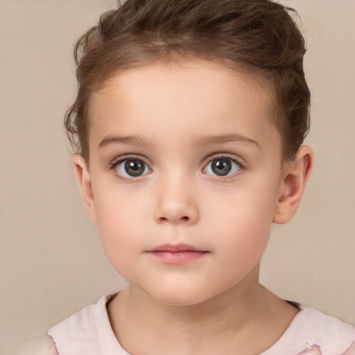 Neutral white child female with short  brown hair and brown eyes