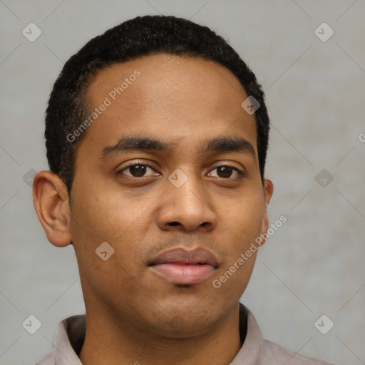 Neutral black young-adult male with short  brown hair and brown eyes