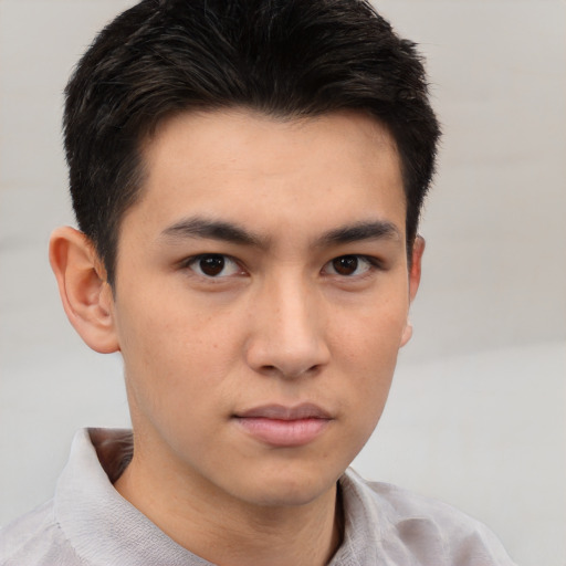 Neutral asian young-adult male with short  brown hair and brown eyes