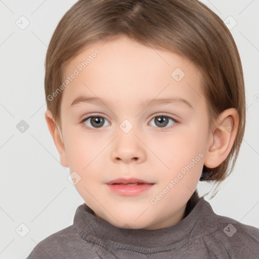 Neutral white child female with short  brown hair and brown eyes