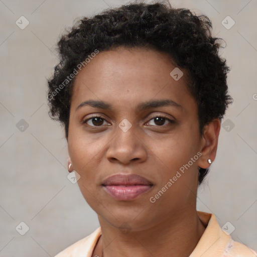 Neutral black young-adult female with short  brown hair and brown eyes