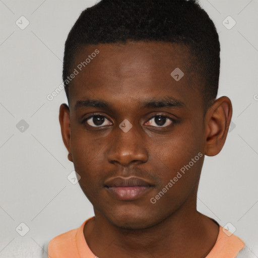 Neutral black young-adult male with short  brown hair and brown eyes