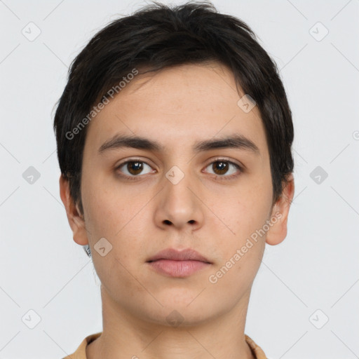 Neutral asian young-adult male with short  brown hair and brown eyes