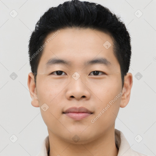 Neutral asian young-adult male with short  black hair and brown eyes