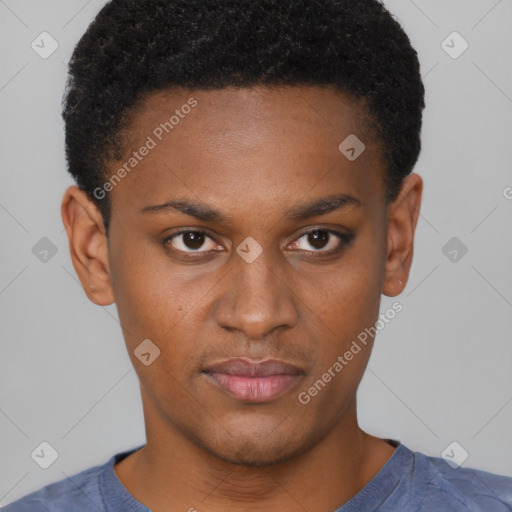 Neutral black young-adult male with short  brown hair and brown eyes