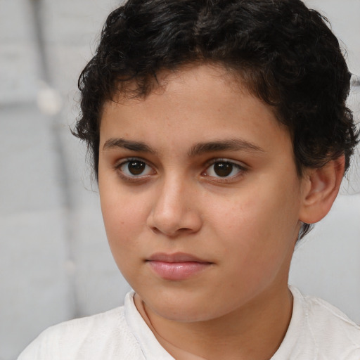 Neutral white child female with short  brown hair and brown eyes