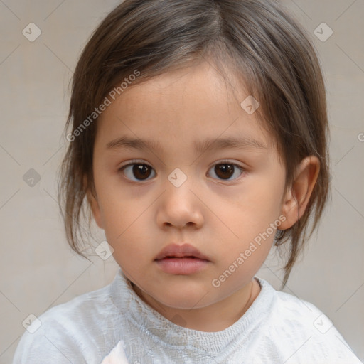 Neutral white child female with medium  brown hair and brown eyes