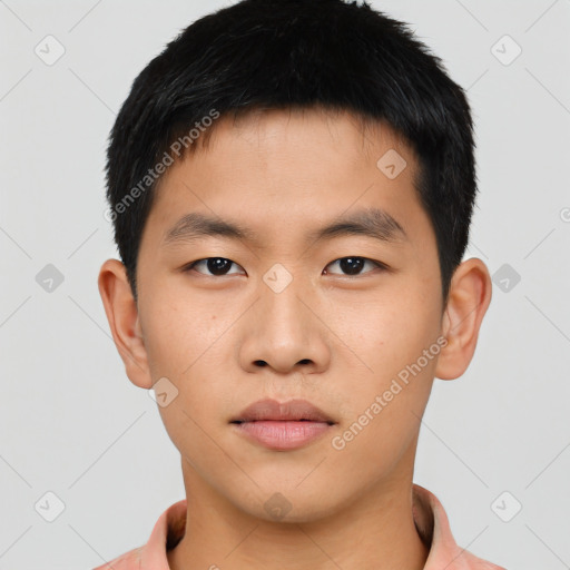 Neutral asian young-adult male with short  black hair and brown eyes