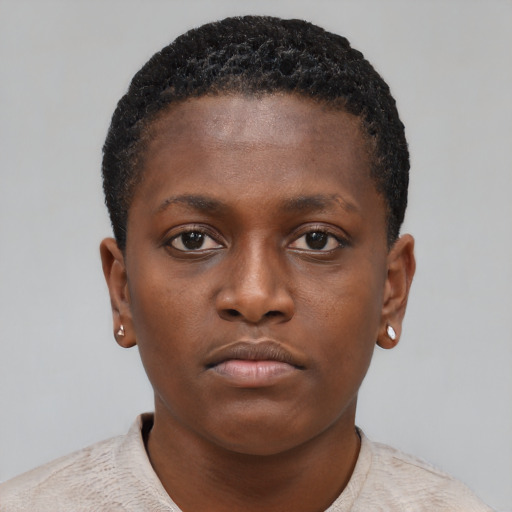 Neutral black young-adult female with short  brown hair and brown eyes