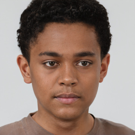 Neutral black young-adult male with short  brown hair and brown eyes