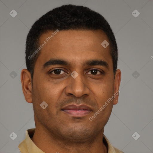 Neutral black young-adult male with short  brown hair and brown eyes