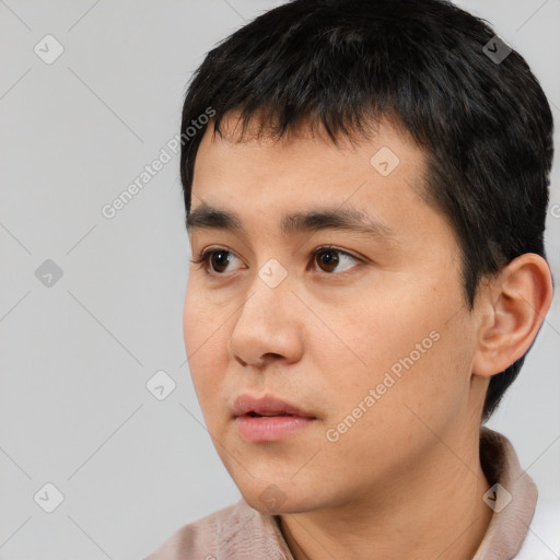 Neutral asian young-adult male with short  black hair and brown eyes
