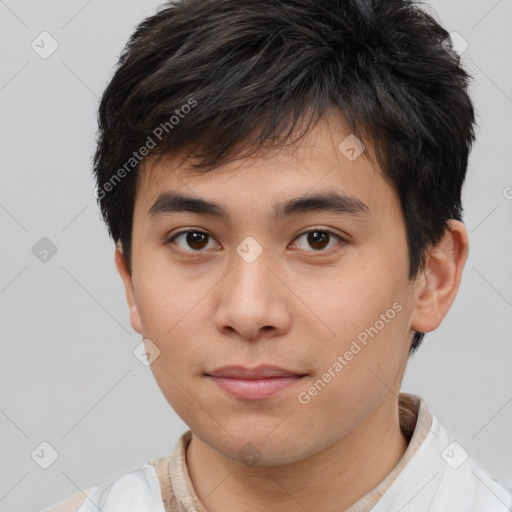 Neutral asian young-adult male with short  brown hair and brown eyes