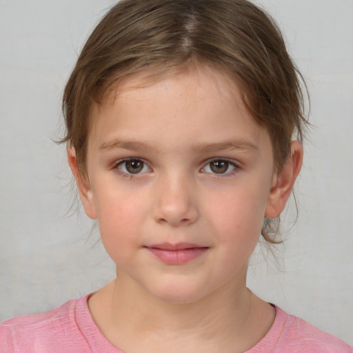 Neutral white child female with medium  brown hair and brown eyes