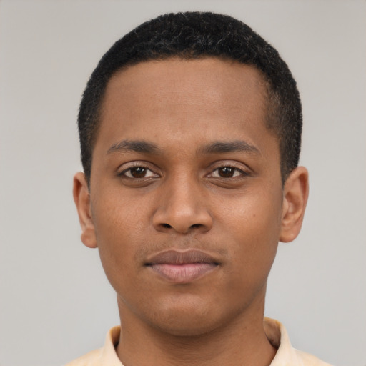Neutral latino young-adult male with short  brown hair and brown eyes