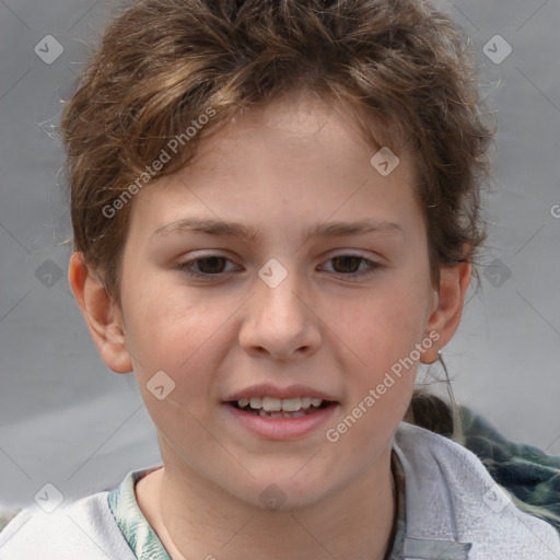 Joyful white child male with short  brown hair and brown eyes