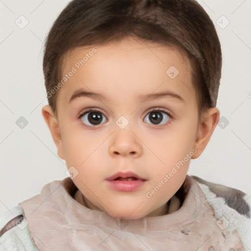 Neutral white child female with short  brown hair and brown eyes