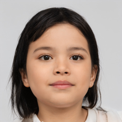 Neutral asian child female with medium  brown hair and brown eyes