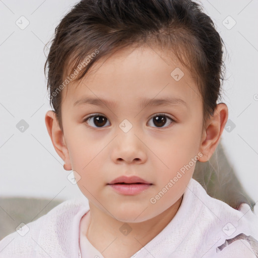 Neutral white child female with short  brown hair and brown eyes