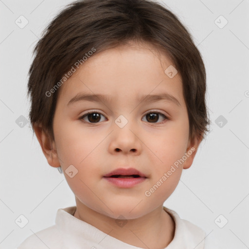 Neutral white child female with short  brown hair and brown eyes