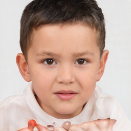 Joyful white child male with short  brown hair and brown eyes