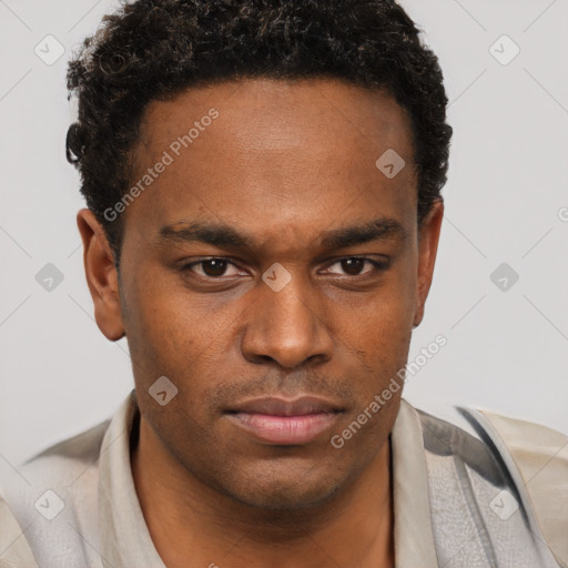 Neutral black young-adult male with short  brown hair and brown eyes