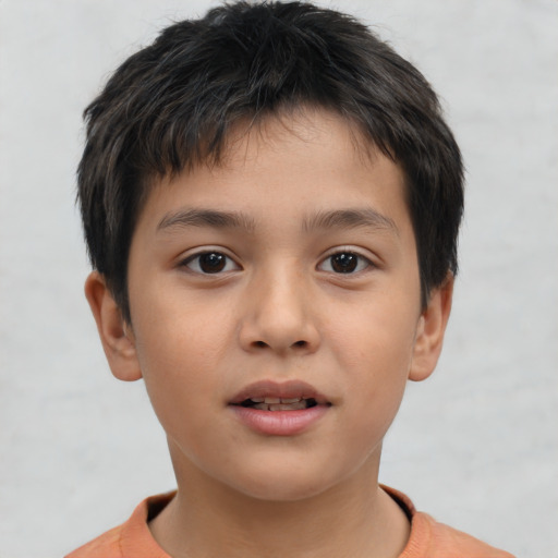 Neutral asian child male with short  brown hair and brown eyes