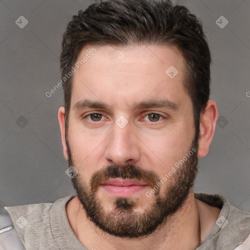 Neutral white adult male with short  brown hair and brown eyes